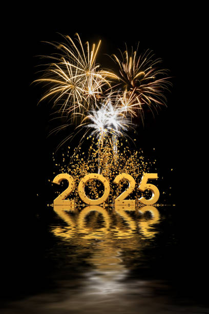 istock text 2025 with confetti and golden fireworks on black background 2184937967