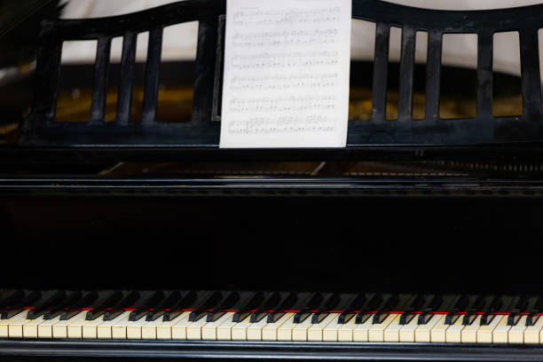 Closeup of black and white piano keyboard for design purpose