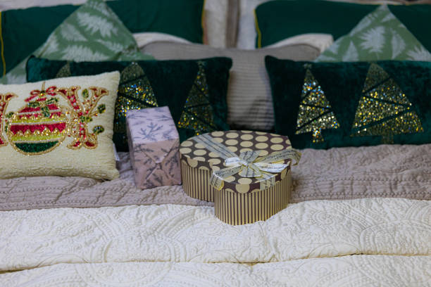 istock heart shaped gift box on christmas cushion and decoration background 2184944876