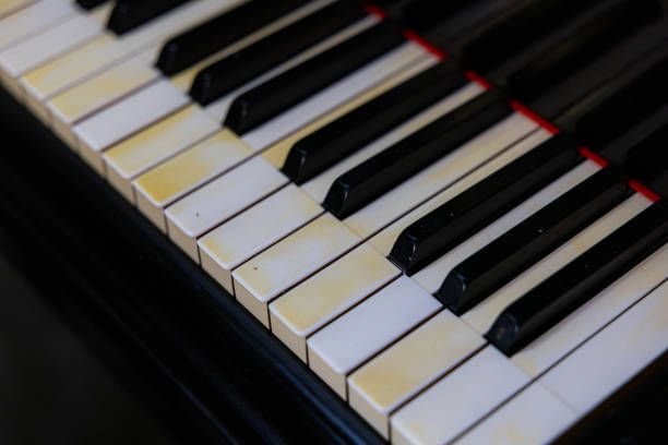 Closeup of black and white piano keyboard for design purpose