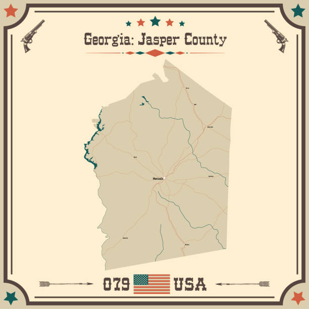 Large and accurate map of Jasper County, Georgia, USA with vintage colors.