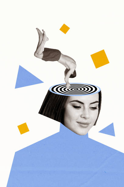istock Vertical collage image of mini black white effect guy diving jumping inside big girl hypnotic head isolated on drawing background 2184955886