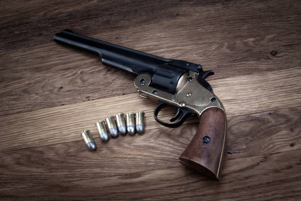 istock Old West .44 caliber single action revolver gun with rounds 2184956158