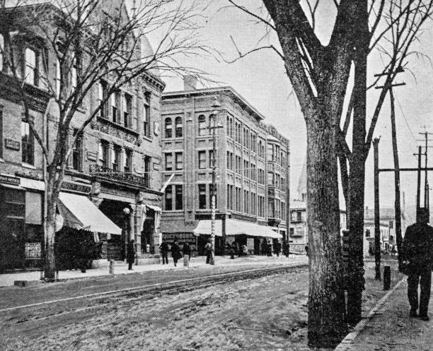 istock Antique image of Worcester and surroundings, Massachusetts: Main Street 2184957126