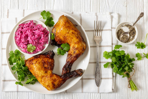 istock roast chicken leg quarters with a beetroot salad 2184960368