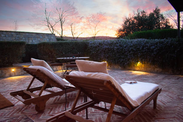 istock Sunset on romantic patio in Tuscany Italy 2184960696