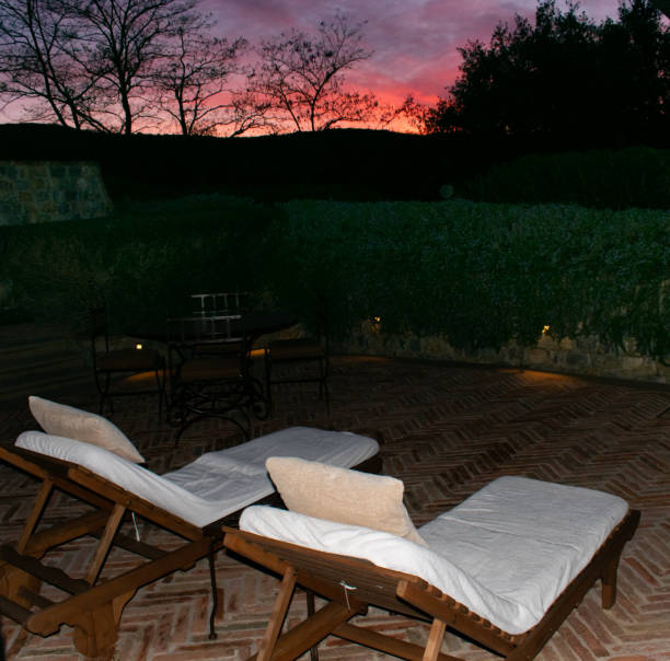 istock Sunset on romantic patio in Tuscany Italy 2184960727