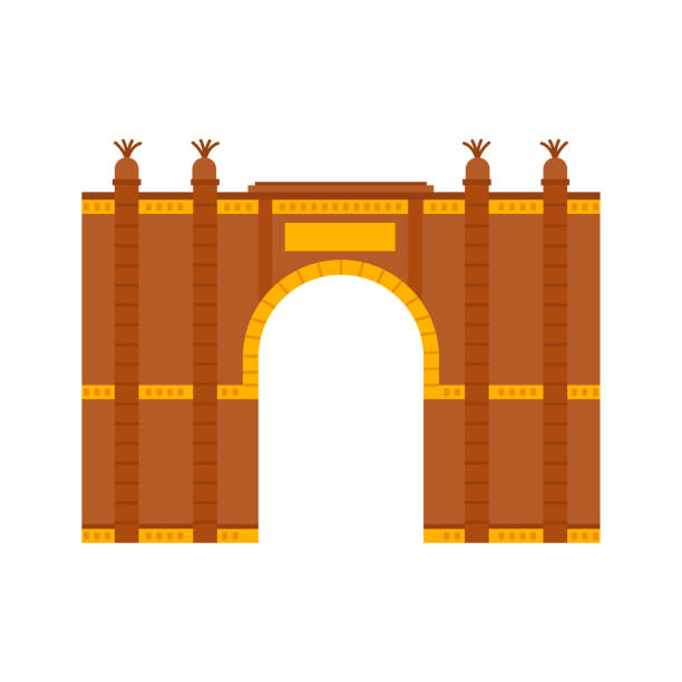 This colorful vector illustration showcases the iconic Arc de Triomphe in Madrid, highlighting its unique architecture and intricate details