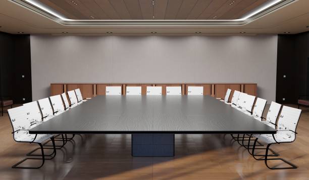 istock Conference table, meeting room, business background, 3D illustration 2184972585