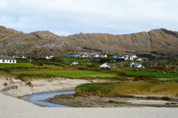 View of the colourful village of Allihies from Ballydonegan Beach, County Cork, Ireland