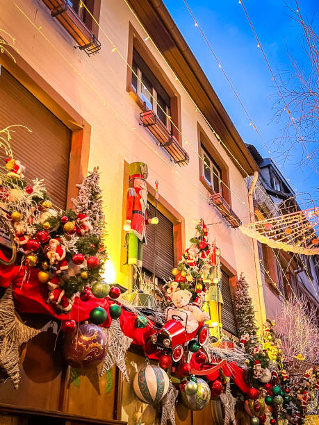 istock Festive Building Decorated with Nutcrackers, Garlands, and Christmas Ornaments. 2184982810