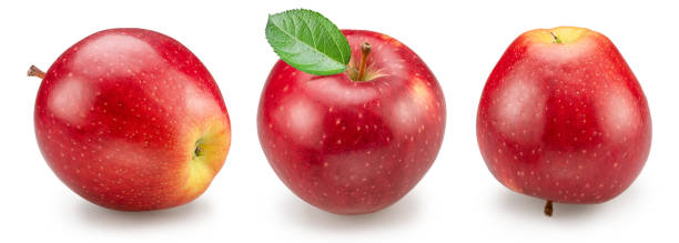 istock Set of three ripe red apples in different shoot angles on white background. File contains clipping paths. 2184982856