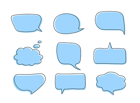 Hand Drawn Blue Speech Bubbles Set Blank Text Boxes Templates For Chats Hand Drawn Blue Speech Bubbles Set Blank Text Boxes Templates For Chats