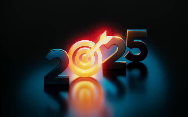 istock Orange Target Symbol Glowing Next To 2025 On Black Background 2184983994
