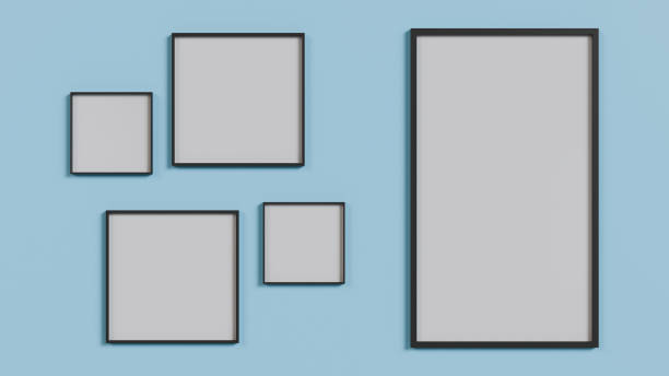 istock Minimalist arrangement of frames in different sizes in white on a blue wall 2184989434