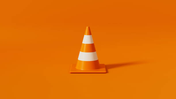istock Orange Traffic cone isolated on orange background. Safety warning or under construction symbol. 3d render illustration 2185009388