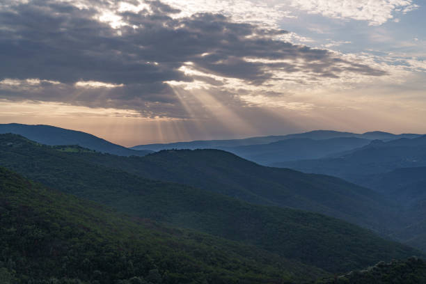 istock Panorama of the mountains with beautiful shadows from the sunlight 2185009689