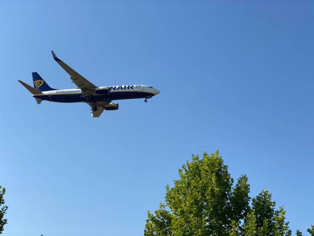 Seville, Spain - March 16, 2024: Ryanair Boeing 737-800 airplane at Seville airport (SVQ) in Spain.