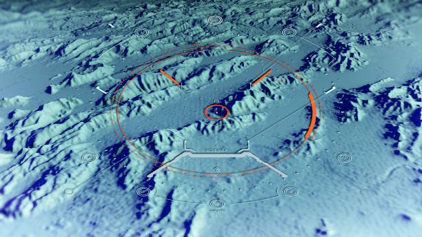 istock War action, drone terrain view. Strategic goals. Radar and enemy aircraft. Night satellite view 2185016028