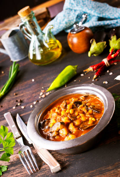 istock Vegetable stew. in metal bowl. Hot foodstuff. 2185016395