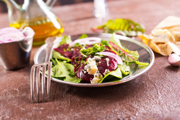 Tasty salad of beetroot, cheese and nuts