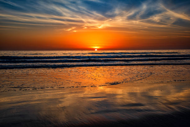 The sunset along the beach in Carlsbad, Calfornia.