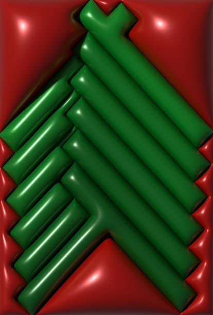 Abstract background with green inflated stripes on red background, 3D rendering illustration