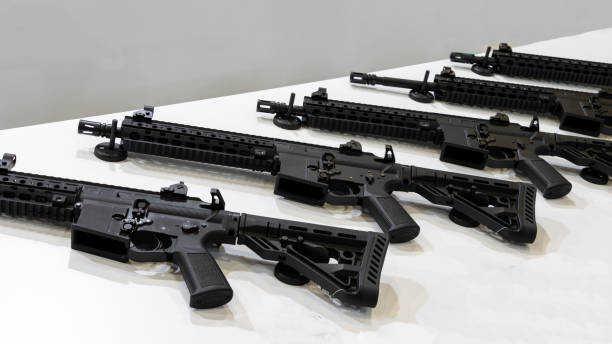 istock Machine gun rifle isolated white background 2185022398