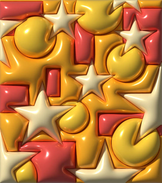 istock Stars, circles and rectangles on yellow background, 3d rendering illustration 2185022740