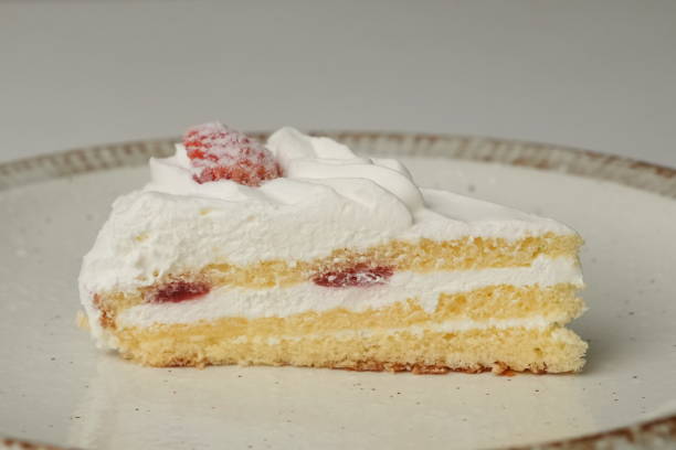 istock One small Japanese strawberry shortcake on a stylish large plate on a white table 2185022888