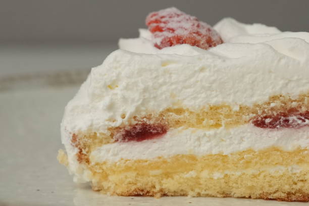 istock One small Japanese strawberry shortcake on a stylish large plate on a white table 2185022938