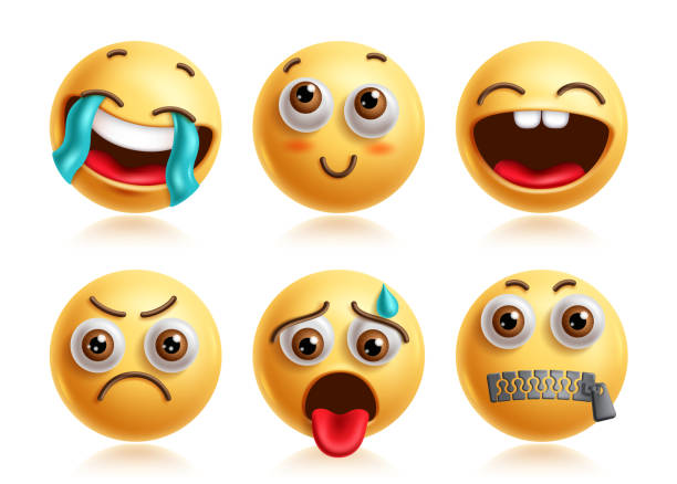 istock Giggle emoji vector characters set. Emojis 3d icon clip art character in happy, thinking, funny, disappointed, drained and quiet 2185026128