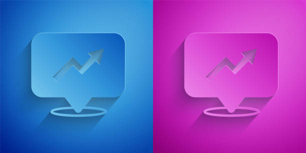 istock Paper cut Financial growth increase icon isolated on blue and purple background. Increasing revenue. Paper art style. Vector 2185030307