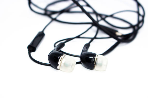 istock Black Earphone or earphones on white background 2185032134