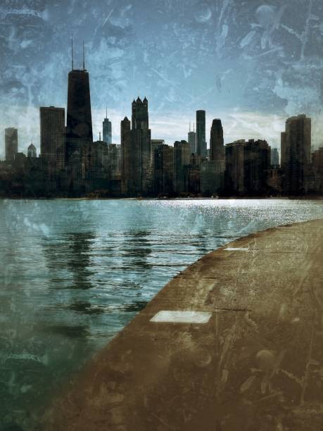 istock Chicago skyline from the lakefront in grunge mode 2185032586