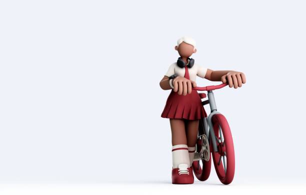 3d rendering of a girl riding a bicycle