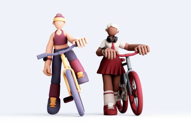 3d rendering of a girl riding a bicycle