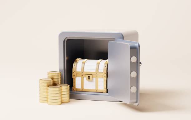 istock Retro treasure box and safety box, 3d rendering. 2185036148