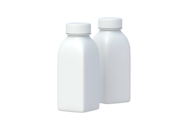 istock Two bottles for juice isolated on white background. Plastic container for liquid product. Blank packaging for beverage. 3d render 2185036967