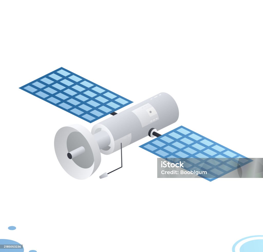 Mini Satellite Isometry Isometric Communication Satellite With Antenna Isolated On White ...