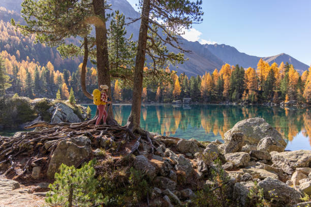 istock A man hiking by a pristine alpine lake in autumn 2185054260