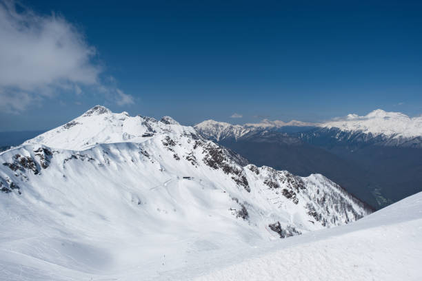 istock Snow-covered mountain range under a clear blue sky with distant peaks in the afternoon 2185058915