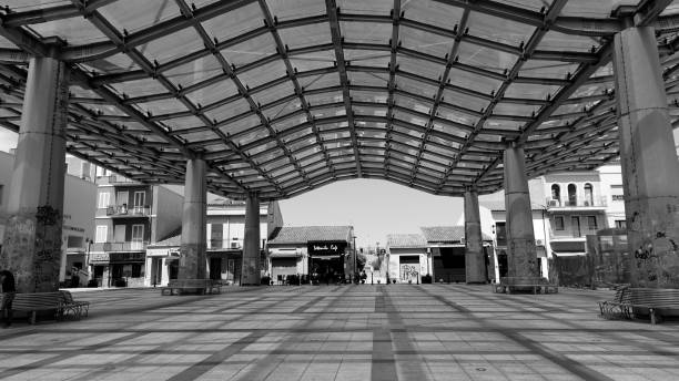 Olbia, Sardinia, May 2 2023. The structure that completely covers the market square in the historic center of the city.