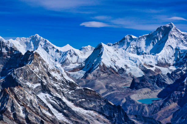 Aerial view of beautiful snow capped mountain landscape