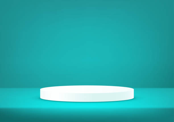 istock Blue background vector 3d with white podium. 3D abstract studio room with pedestal podium. Vector illustration. 2185062583