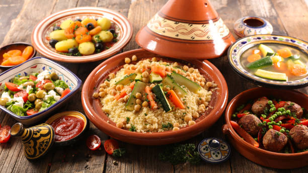 istock Moroccan cuisine, assorted of tagine, couscous, oriental dishes 2185064700