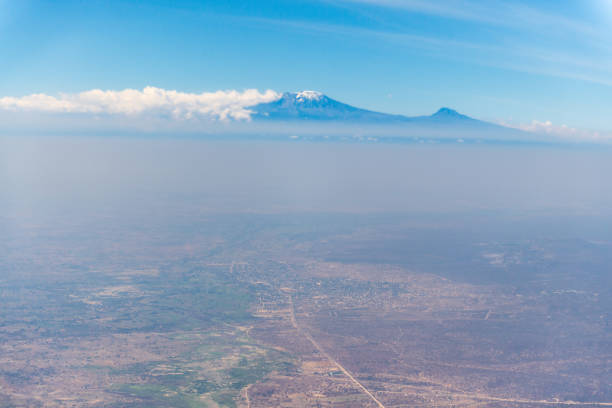 Aerial view of Mount Kilimanjaro, as seen enroute from Arusha, Tanzania, to Zanzibar.