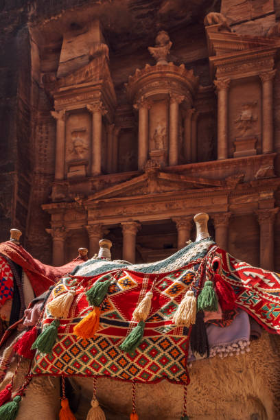 Petra, Wadi Musa in Jordan - May 13 2024: people at the Ad Deir - Monastery in the ancient city of Petra