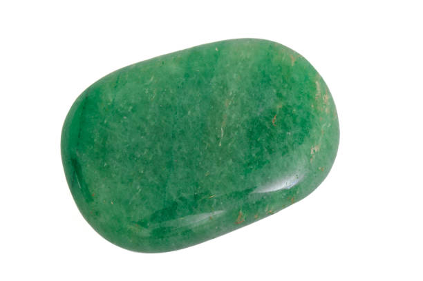 Aventurine cut green gemstone,  iaolated, single gem, white background