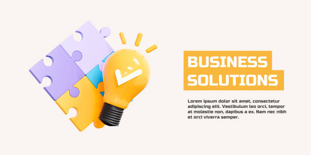 istock 3D Business solutions banner. Puzzle pieces with light bulb and check mark. Teamwork collaboration concept. Work organization. Web landing page. Cartoon creative design illustration. 3D Rendering 2185086957